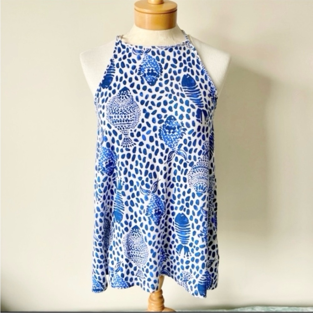 Lilly Pulitzer Sleeveless Halter Top High Tide Navy Heart and Sole Fish Small